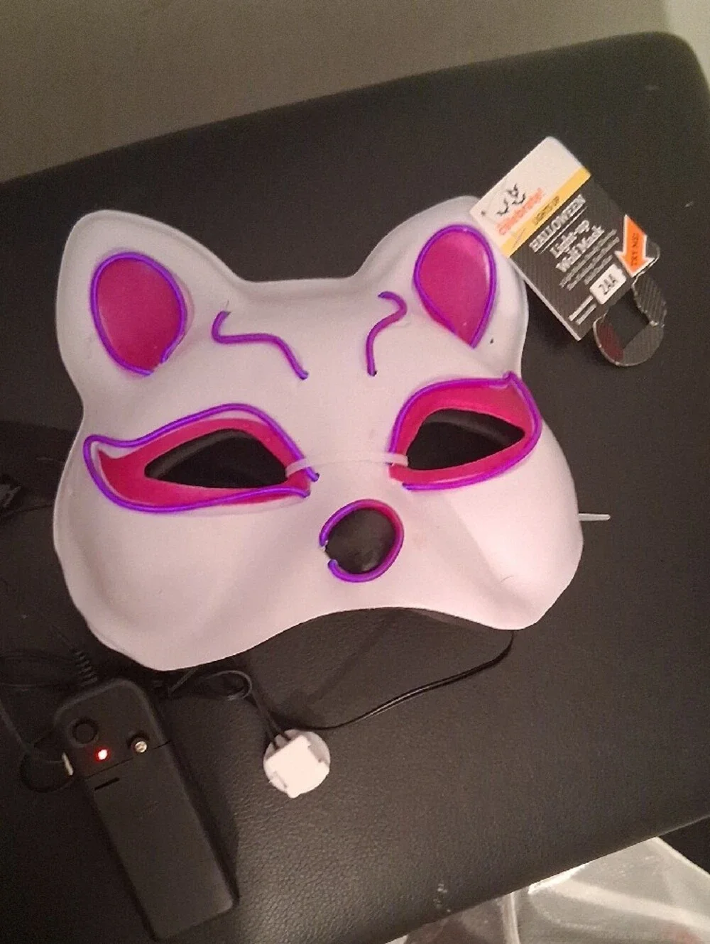 Kids White and Pink Fox Costume Mask with Light-Up Detail